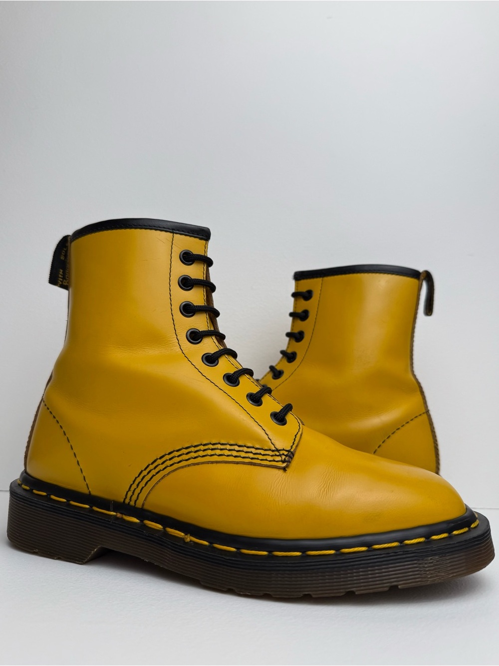Vintage Dr. Martens Doc 1460 Made in England Yellow Leather Boots UK 5